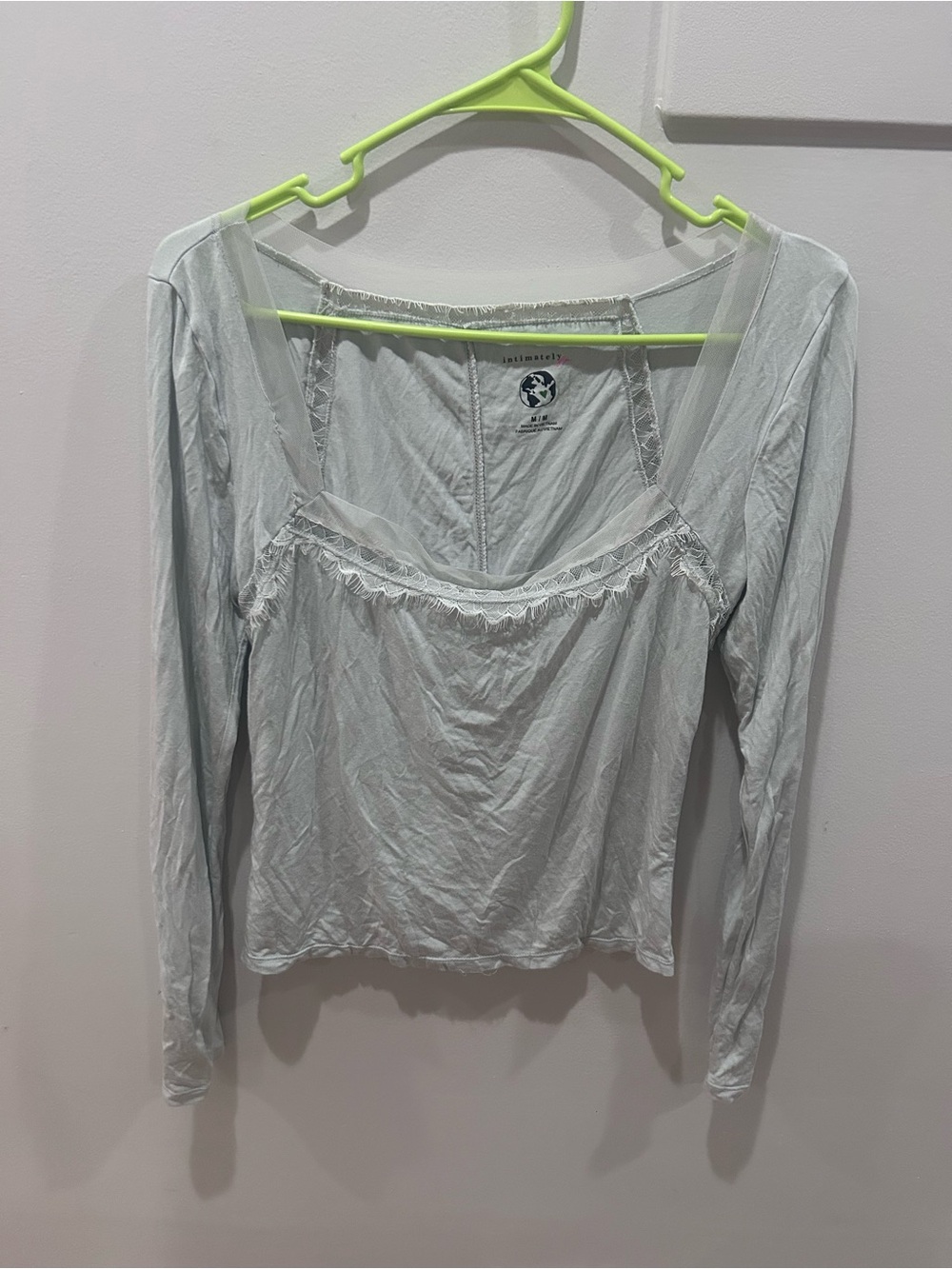Intimately Free People Lowkey Layering Top Sage Green Lace and Mesh Trim size M